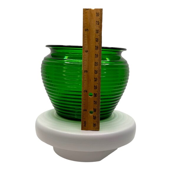 Vintage National Pottery Emerald Green Bee Hive Ribbed Glass Vase MCM EUC - Picture 6 of 9